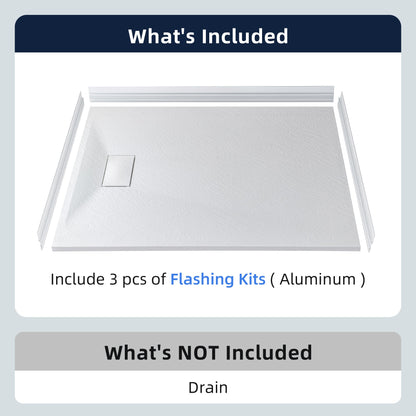 WOODBRIDGE 47.25 in L x 31.5 in W Zero Threshold End Drain Shower Base with Reversible Drain Placement, Matching Decorative Drain Plate and Tile Flange, Wheel Chair Access, Low Profile
