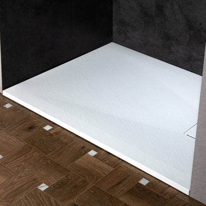 WOODBRIDGE 47.25 in L x 31.5 in W Zero Threshold End Drain Shower Base with Reversible Drain Placement, Matching Decorative Drain Plate and Tile Flange, Wheel Chair Access, Low Profile