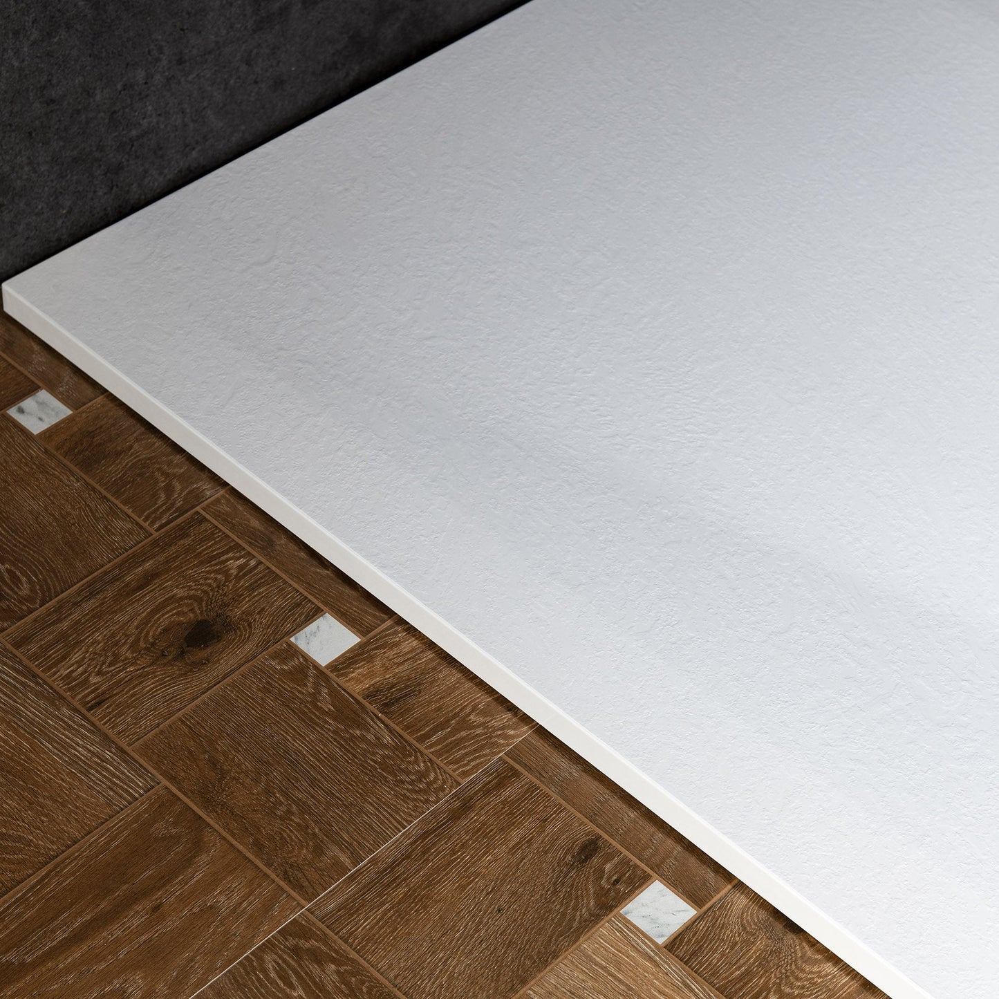 WOODBRIDGE 47.25 in L x 31.5 in W Zero Threshold End Drain Shower Base with Reversible Drain Placement, Matching Decorative Drain Plate and Tile Flange, Wheel Chair Access, Low Profile