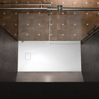 WOODBRIDGE 47.25 in L x 31.5 in W Zero Threshold End Drain Shower Base with Reversible Drain Placement, Matching Decorative Drain Plate and Tile Flange, Wheel Chair Access, Low Profile
