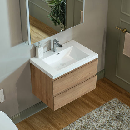 WOODBRIDGE 23-5/8 in. W x 19-5/8 in. D Wall Mounted Floating Vanity in Natural Oak with Resin Composite Vanity Top in Glossy White