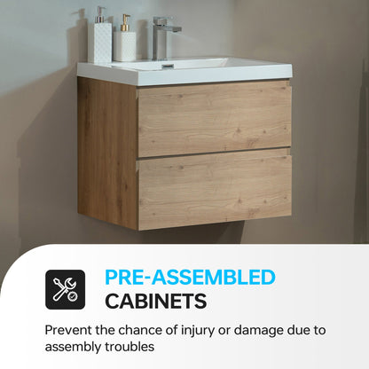 WOODBRIDGE 23-5/8 in. W x 19-5/8 in. D Wall Mounted Floating Vanity in Natural Oak with Resin Composite Vanity Top in Glossy White