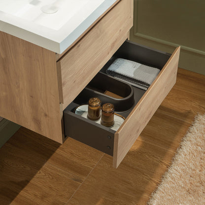 WOODBRIDGE 23-5/8 in. W x 19-5/8 in. D Wall Mounted Floating Vanity in Natural Oak with Resin Composite Vanity Top in Glossy White