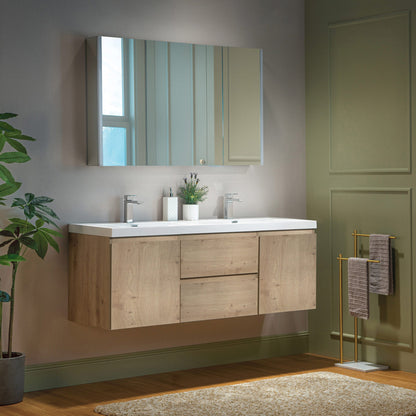 WOODBRIDGE 23-5/8 in. W x 19-5/8 in. D Wall Mounted Floating Vanity in Natural Oak with Resin Composite Vanity Top in Glossy White