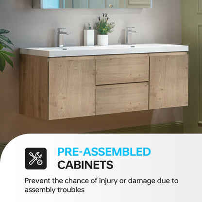 WOODBRIDGE 23-5/8 in. W x 19-5/8 in. D Wall Mounted Floating Vanity in Natural Oak with Resin Composite Vanity Top in Glossy White
