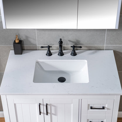 WOODBRIDGE 35-7/8" Floor Mounted Freestanding Single Basin Vanity Set with Rubberwood Cabinet and Stone Vanity Top with Pre-installed Undermount Rectangle Bathroom Sink, Pre-Drilled 3-hole for 8-inch Widespread Faucet, DOVER-36-WH