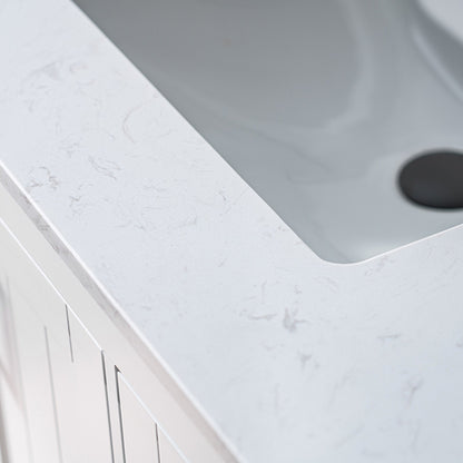WOODBRIDGE 35-7/8" Floor Mounted Freestanding Single Basin Vanity Set with Rubberwood Cabinet and Stone Vanity Top with Pre-installed Undermount Rectangle Bathroom Sink, Pre-Drilled 3-hole for 8-inch Widespread Faucet, DOVER-36-WH