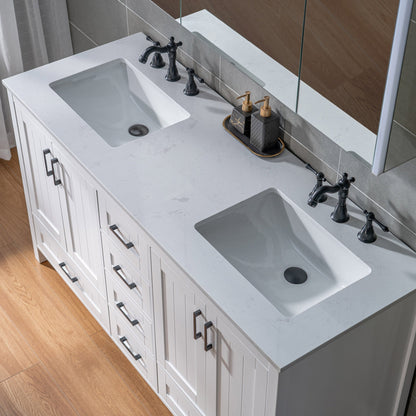 WOODBRIDGE 35-7/8" Floor Mounted Freestanding Single Basin Vanity Set with Rubberwood Cabinet and Stone Vanity Top with Pre-installed Undermount Rectangle Bathroom Sink, Pre-Drilled 3-hole for 8-inch Widespread Faucet, DOVER-36-WH