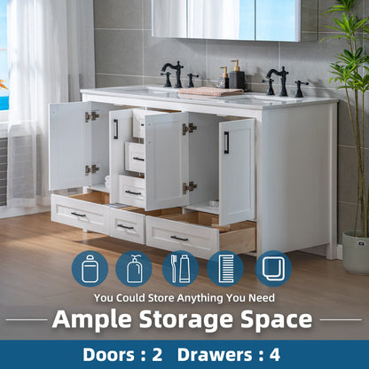 WOODBRIDGE 35-7/8" Floor Mounted Freestanding Single Basin Vanity Set with Rubberwood Cabinet and Stone Vanity Top with Pre-installed Undermount Rectangle Bathroom Sink, Pre-Drilled 3-hole for 8-inch Widespread Faucet, DOVER-36-WH
