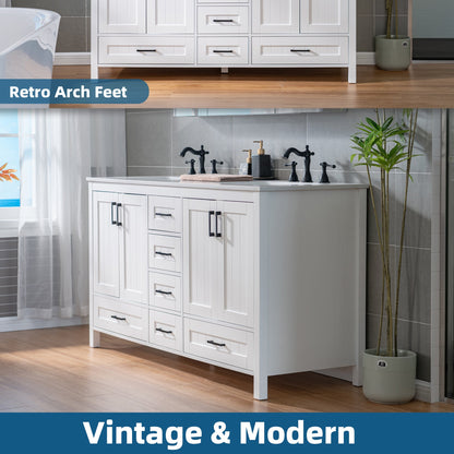 WOODBRIDGE 35-7/8" Floor Mounted Freestanding Single Basin Vanity Set with Rubberwood Cabinet and Stone Vanity Top with Pre-installed Undermount Rectangle Bathroom Sink, Pre-Drilled 3-hole for 8-inch Widespread Faucet, DOVER-36-WH