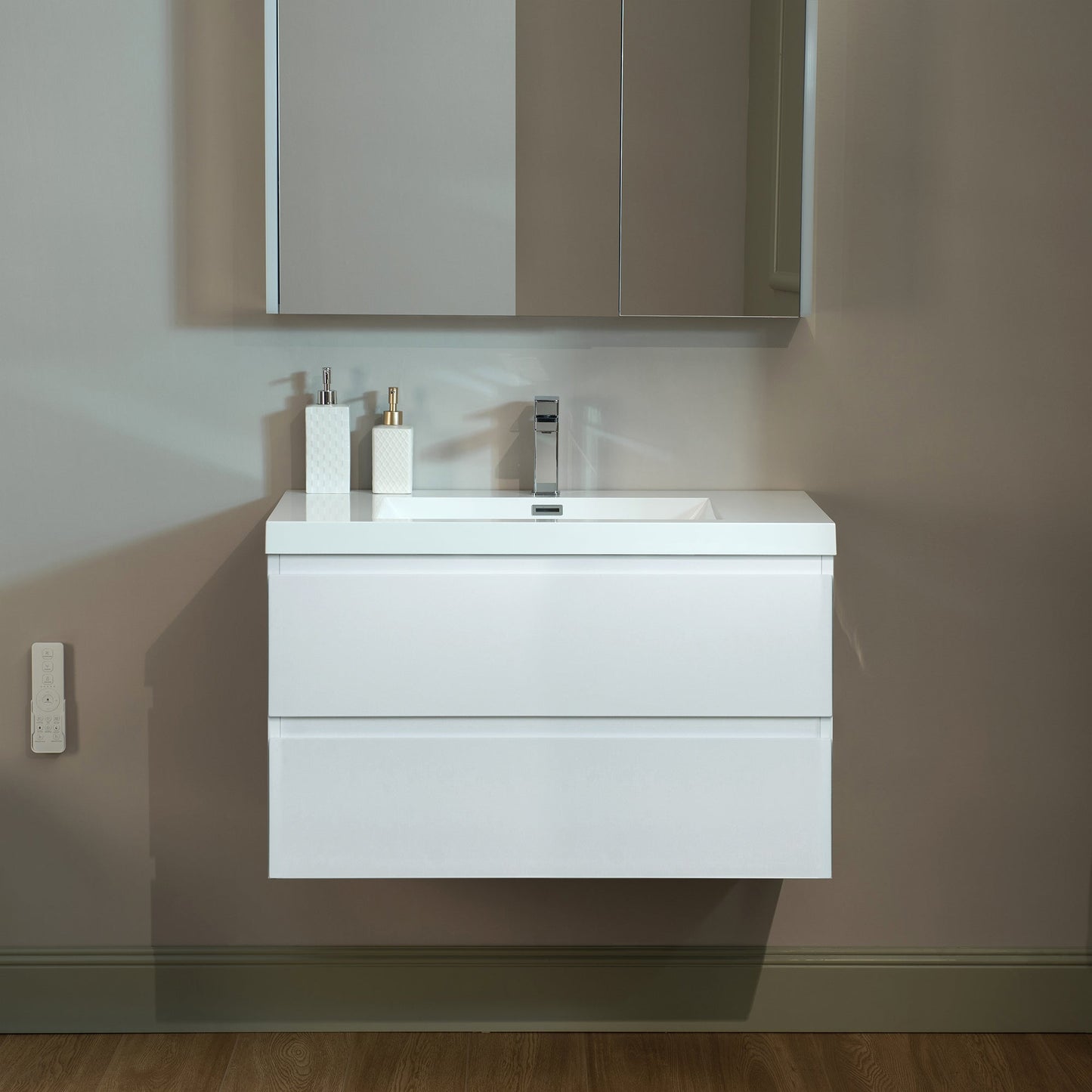 WOODBRIDGE 23-5/8 in. W x 19-5/8 in. D Wall Mounted Floating Vanity in Glossy White with Resin Composite Vanity Top in Glossy White