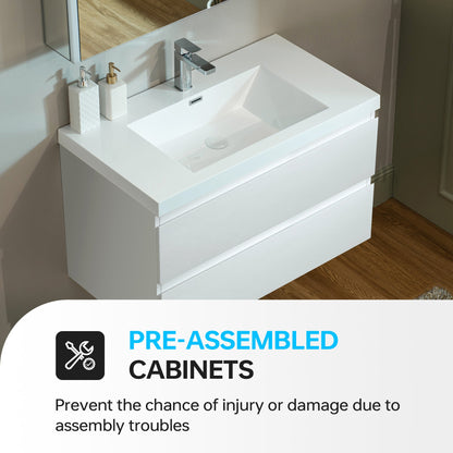 WOODBRIDGE 23-5/8 in. W x 19-5/8 in. D Wall Mounted Floating Vanity in Glossy White with Resin Composite Vanity Top in Glossy White