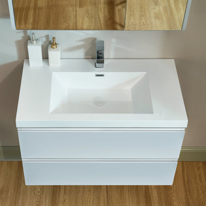 WOODBRIDGE 23-5/8 in. W x 19-5/8 in. D Wall Mounted Floating Vanity in Glossy White with Resin Composite Vanity Top in Glossy White