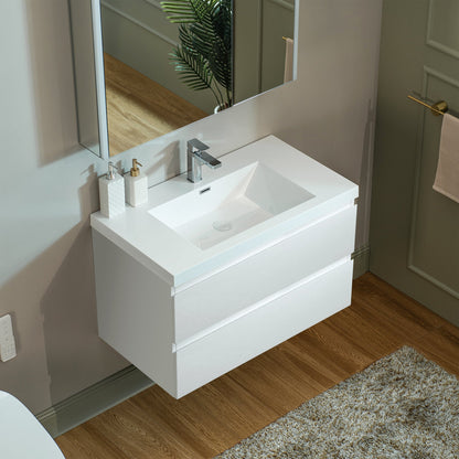 WOODBRIDGE 23-5/8 in. W x 19-5/8 in. D Wall Mounted Floating Vanity in Glossy White with Resin Composite Vanity Top in Glossy White