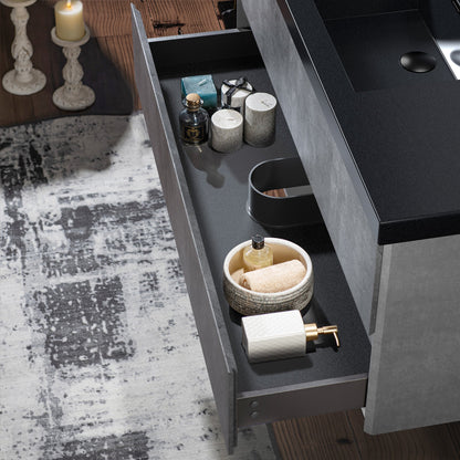 WOODBRIDGE 23-5/8 in. W x 19-5/8 in. D Wall Mounted Floating Bathroom Vanity in Gray with Quartz Sand Composite Vanity Top in Matte Black