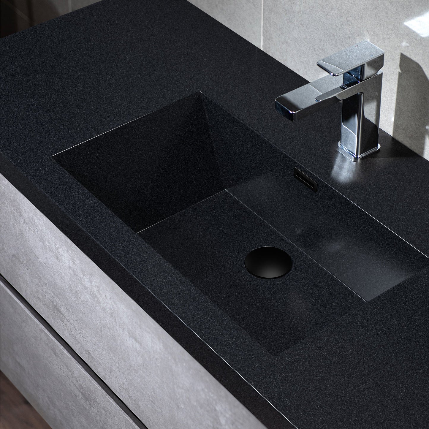 WOODBRIDGE 23-5/8 in. W x 19-5/8 in. D Wall Mounted Floating Bathroom Vanity in Gray with Quartz Sand Composite Vanity Top in Matte Black
