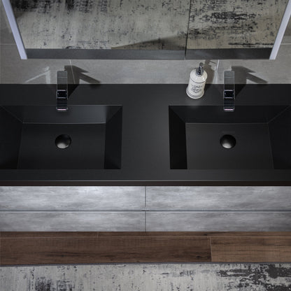 WOODBRIDGE 23-5/8 in. W x 19-5/8 in. D Wall Mounted Floating Bathroom Vanity in Gray with Quartz Sand Composite Vanity Top in Matte Black
