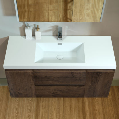 WOODBRIDGE 23-5/8 in. W x 19-5/8 in. D Wall Mounted Floating Vanity in Rose Wood with Resin Composite Vanity Top in Glossy White