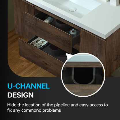 WOODBRIDGE 23-5/8 in. W x 19-5/8 in. D Wall Mounted Floating Vanity in Rose Wood with Resin Composite Vanity Top in Glossy White