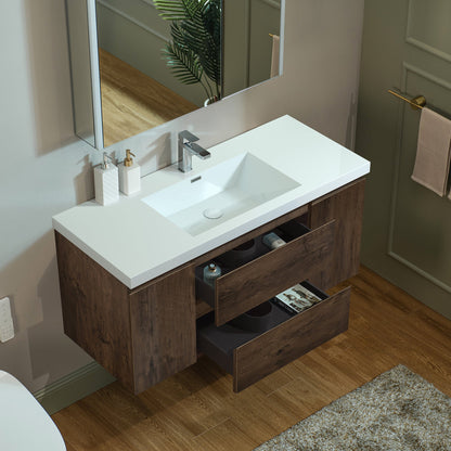 WOODBRIDGE 23-5/8 in. W x 19-5/8 in. D Wall Mounted Floating Vanity in Rose Wood with Resin Composite Vanity Top in Glossy White