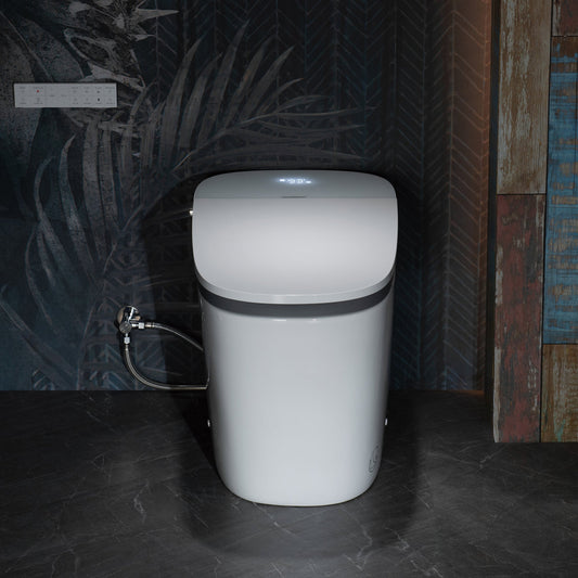 WOODBRIDGE B0931S Smart Bidet Toilet with 1.28 GPF Dual Flush Auto Open & Close, Foot Sensor Flush, Voice Control,1000 Gram Map Flushing Score, Movement Drying, LED Display, Chair Height Design and Cleaning Foam Dispenser