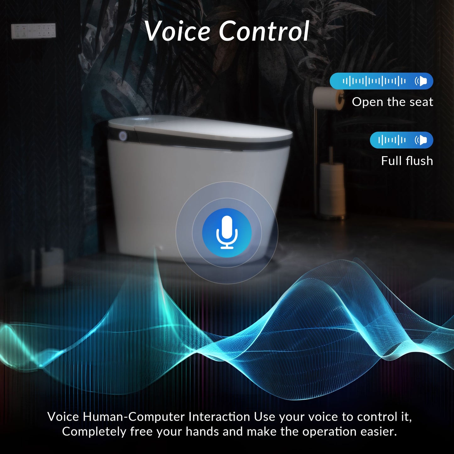 WOODBRIDGE B0931S Smart Bidet Toilet with 1.28 GPF Dual Flush Auto Open & Close, Foot Sensor Flush, Voice Control,1000 Gram Map Flushing Score, Movement Drying, LED Display, Chair Height Design and Cleaning Foam Dispenser