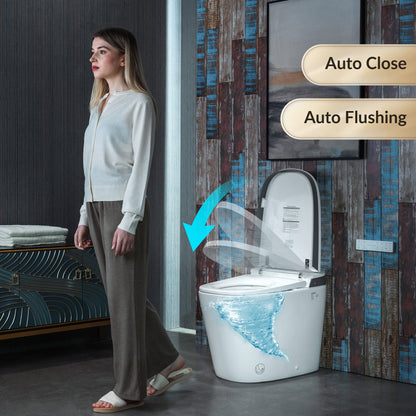 WOODBRIDGE B0931S Smart Bidet Toilet with 1.28 GPF Dual Flush Auto Open & Close, Foot Sensor Flush, Voice Control,1000 Gram Map Flushing Score, Movement Drying, LED Display, Chair Height Design and Cleaning Foam Dispenser