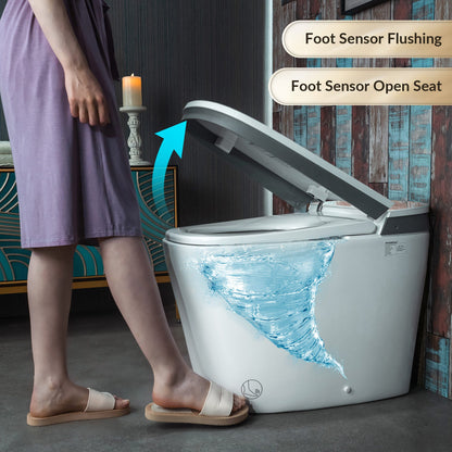 WOODBRIDGE B0931S Smart Bidet Toilet with 1.28 GPF Dual Flush Auto Open & Close, Foot Sensor Flush, Voice Control,1000 Gram Map Flushing Score, Movement Drying, LED Display, Chair Height Design and Cleaning Foam Dispenser