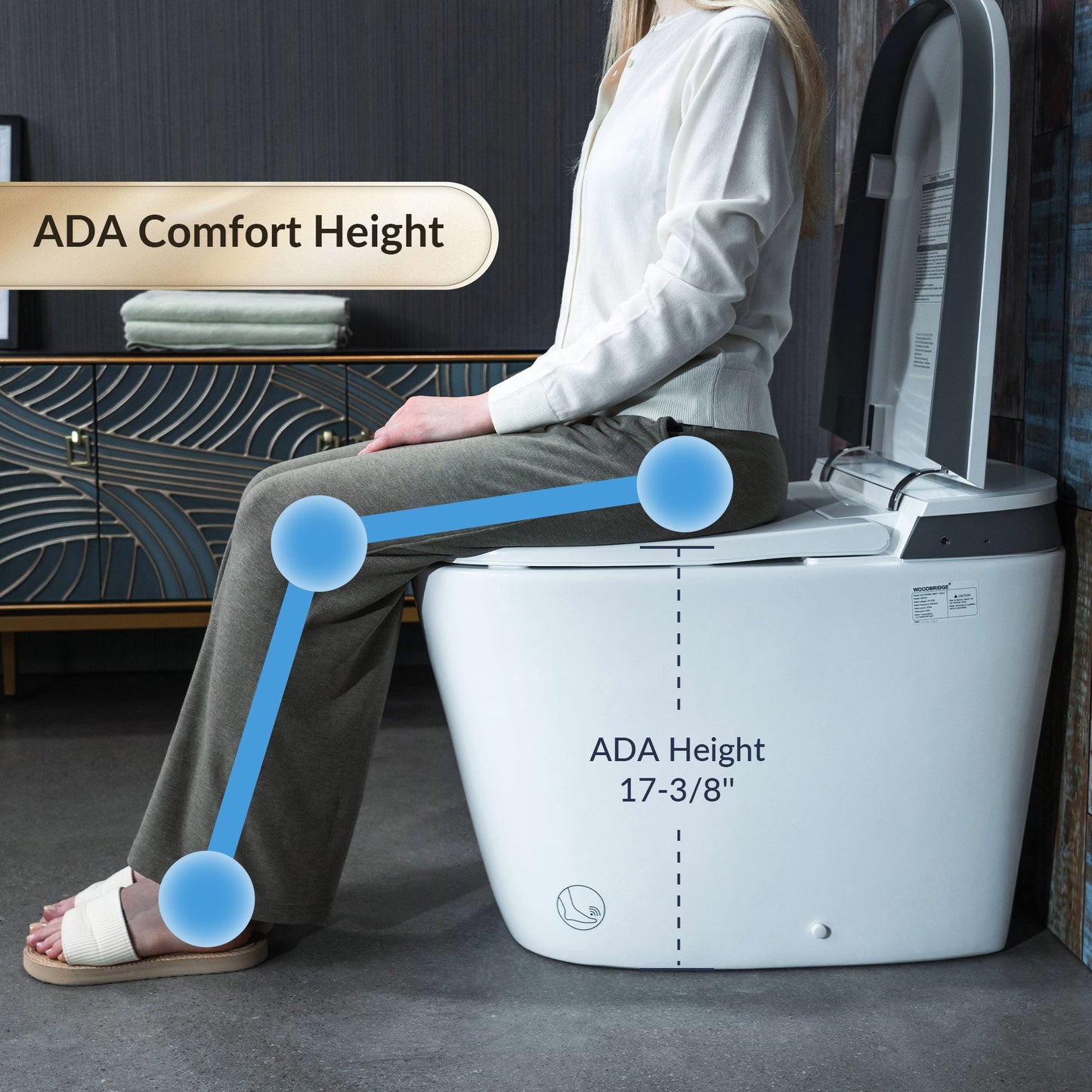 WOODBRIDGE B0931S Smart Bidet Toilet with 1.28 GPF Dual Flush Auto Open & Close, Foot Sensor Flush, Voice Control,1000 Gram Map Flushing Score, Movement Drying, LED Display, Chair Height Design and Cleaning Foam Dispenser