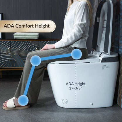 WOODBRIDGE B0931S Smart Bidet Toilet with 1.28 GPF Dual Flush Auto Open & Close, Foot Sensor Flush, Voice Control,1000 Gram Map Flushing Score, Movement Drying, LED Display, Chair Height Design and Cleaning Foam Dispenser