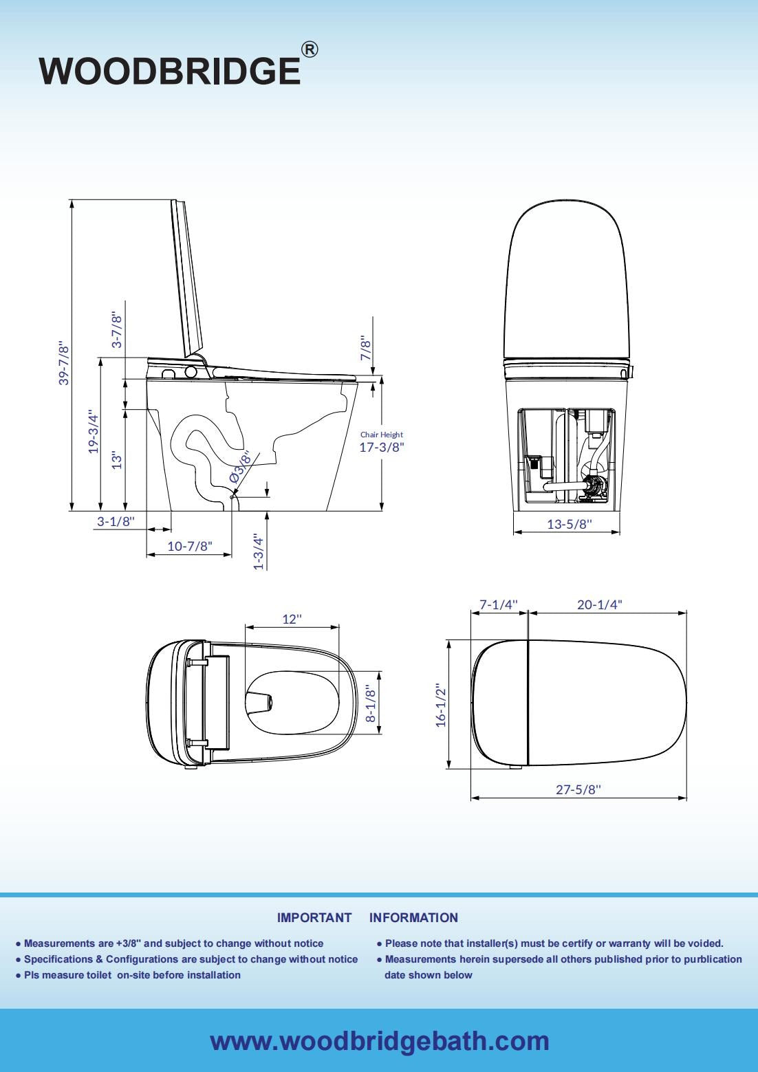 WOODBRIDGE B0931S Smart Bidet Toilet with 1.28 GPF Dual Flush Auto Open & Close, Foot Sensor Flush, Voice Control,1000 Gram Map Flushing Score, Movement Drying, LED Display, Chair Height Design and Cleaning Foam Dispenser