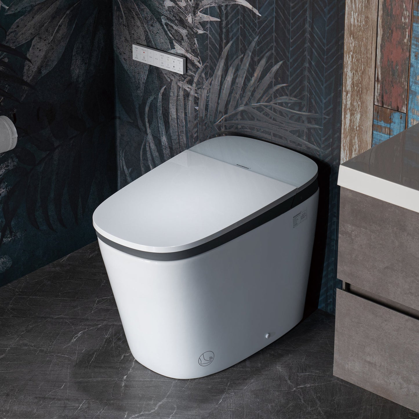 WOODBRIDGE B0931S Smart Bidet Toilet with 1.28 GPF Dual Flush Auto Open & Close, Foot Sensor Flush, Voice Control,1000 Gram Map Flushing Score, Movement Drying, LED Display, Chair Height Design and Cleaning Foam Dispenser