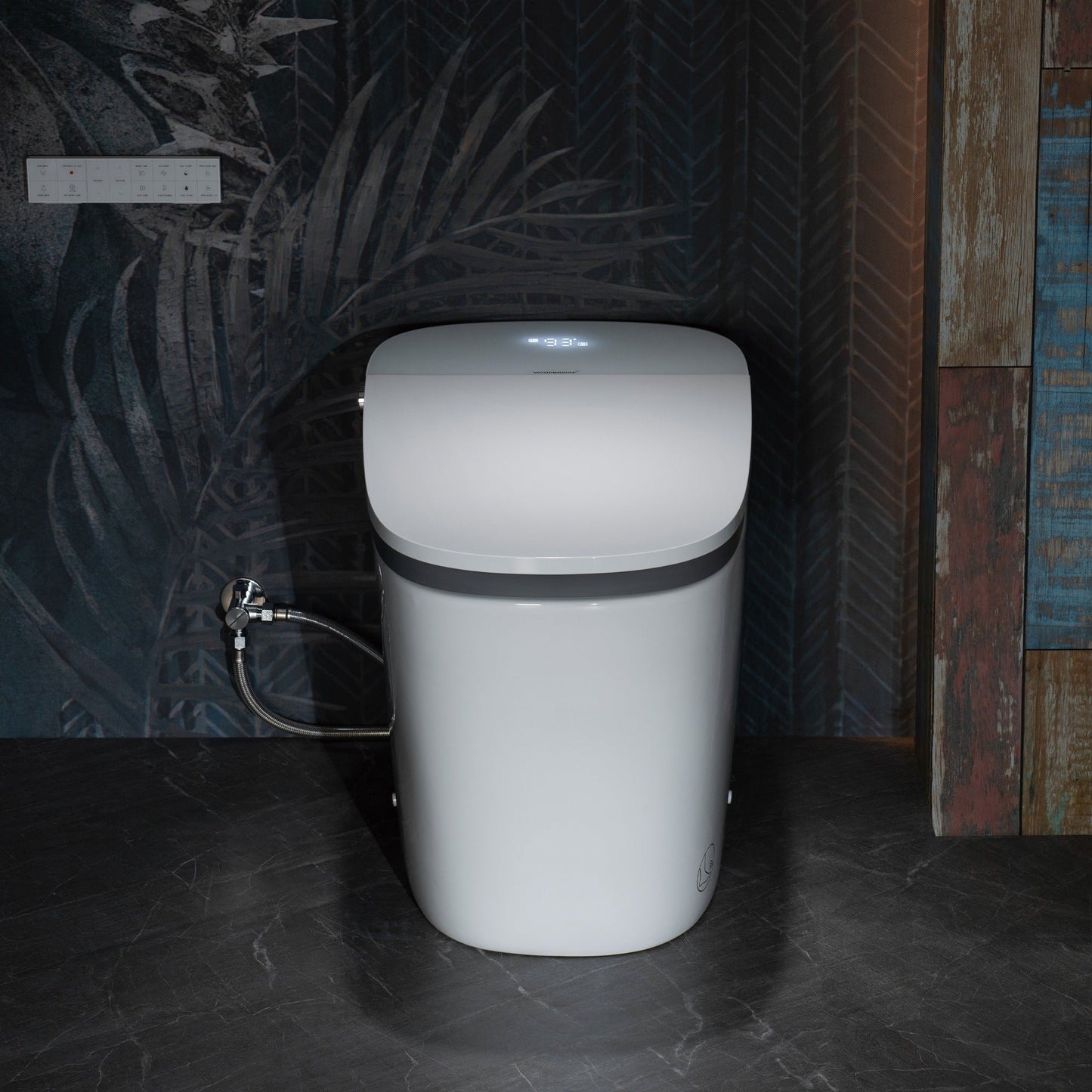 WOODBRIDGE B0931S Smart Bidet Toilet with 1.28 GPF Dual Flush Auto Open & Close, Foot Sensor Flush, Voice Control,1000 Gram Map Flushing Score, Movement Drying, LED Display, Chair Height Design and Cleaning Foam Dispenser