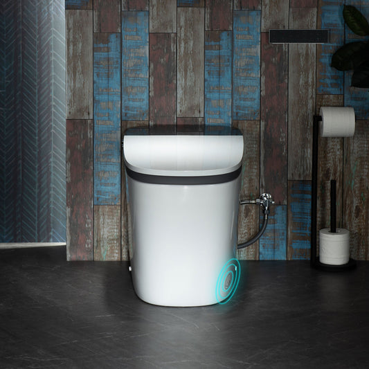 WOODBRIDGE Smart Bidet Toilet,1.28 GPF Dual Flush, Auto Open & Close, Auto Flush, Foot Sensor,1000 Gram MaP Flushing Score, Movement Drying, Heated Seat, ADA Chair Height Design and Cleaning Foam Dispenser