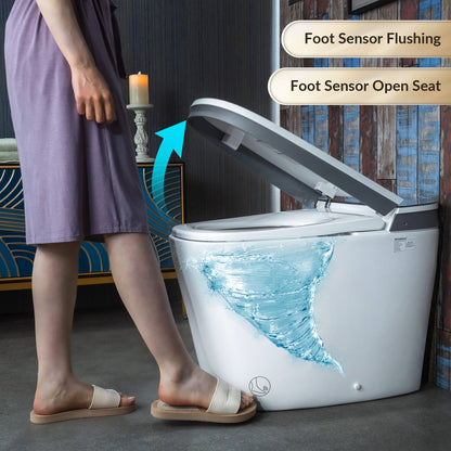WOODBRIDGE Smart Bidet Toilet,1.28 GPF Dual Flush, Auto Open & Close, Auto Flush, Foot Sensor,1000 Gram MaP Flushing Score, Movement Drying, Heated Seat, ADA Chair Height Design and Cleaning Foam Dispenser