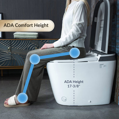 WOODBRIDGE Smart Bidet Toilet,1.28 GPF Dual Flush, Auto Open & Close, Auto Flush, Foot Sensor,1000 Gram MaP Flushing Score, Movement Drying, Heated Seat, ADA Chair Height Design and Cleaning Foam Dispenser