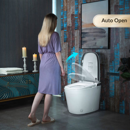 WOODBRIDGE Smart Bidet Toilet,1.28 GPF Dual Flush, Auto Open & Close, Auto Flush, Foot Sensor,1000 Gram MaP Flushing Score, Movement Drying, Heated Seat, ADA Chair Height Design and Cleaning Foam Dispenser