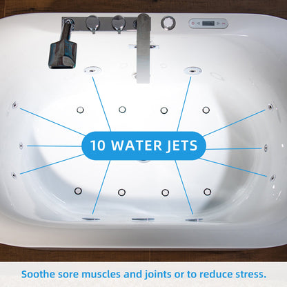 WOODBRIDGE 59" x 31-1/2" Whirlpool Water Jetted and Air Bubble Freestanding Heated Soaking Combination Bathtub with Tub Filler and LED control panel