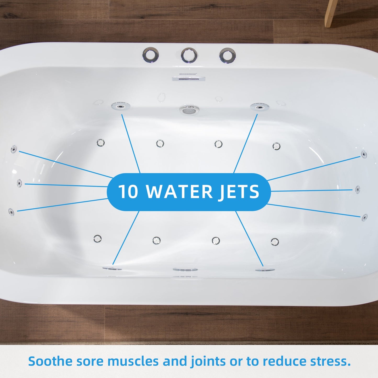 WOODBRIDGE 66-1/2" x 31-7/8" Whirlpool Water Jetted and Air Bubble Freestanding Heated Soaking Combination Bathtub, BJ200