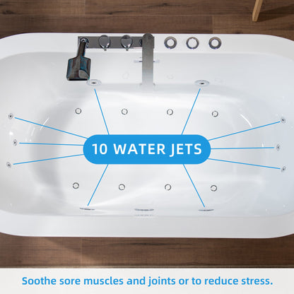 WOODBRIDGE 66-1/2" x 31-7/8" Whirlpool Water Jetted and Air Bubble Freestanding Heated Soaking Combination Bathtub with Tub Filler