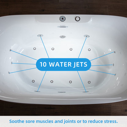 Best Seller WOODBRIDGE 72" x 35-3/8" Whirlpool Water Jetted and Air Bubble Freestanding Heated Soaking Combination Bathtub with LED control panel