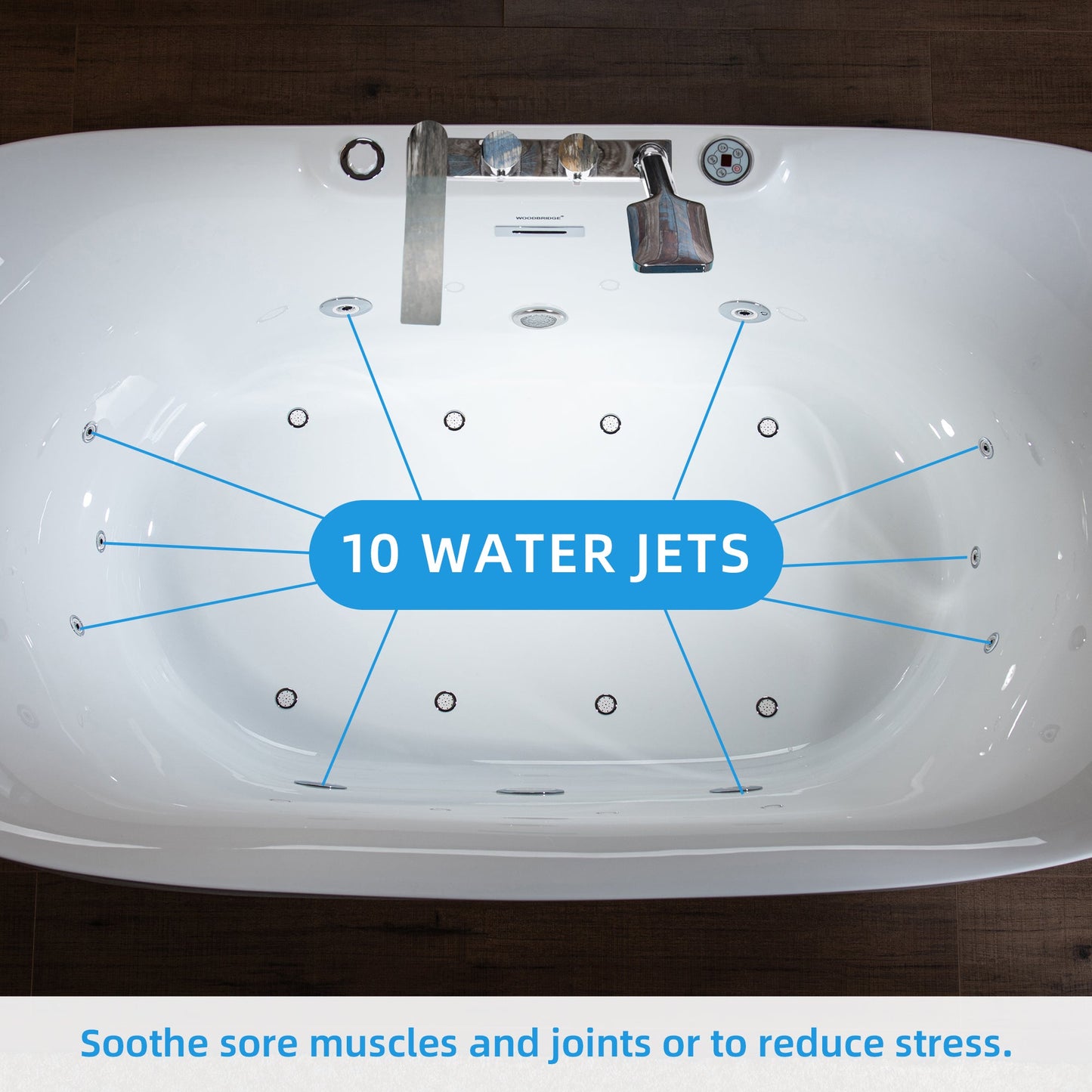 WOODBRIDGE 72" x 35-3/8" Whirlpool Water Jetted and Air Bubble Freestanding Heated Soaking Combination Bathtub with Tub Filler and LED control panel
