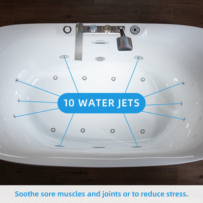 WOODBRIDGE 72" x 35-3/8" Whirlpool Water Jetted and Air Bubble Freestanding Heated Soaking Combination Bathtub with Tub Filler and LED control panel