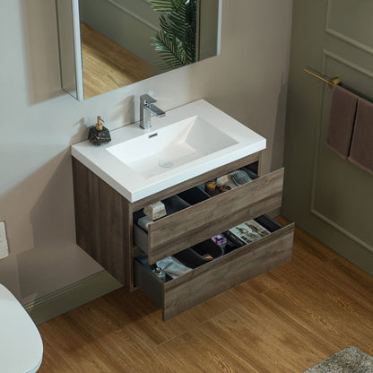 WOODBRIDGE 23-5/8 in. W x 19-5/8 in. D Wall Mounted Floating Vanity in Grey Oak with Resin Composite Vanity Top in Glossy White