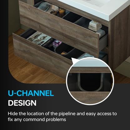 WOODBRIDGE 23-5/8 in. W x 19-5/8 in. D Wall Mounted Floating Vanity in Grey Oak with Resin Composite Vanity Top in Glossy White