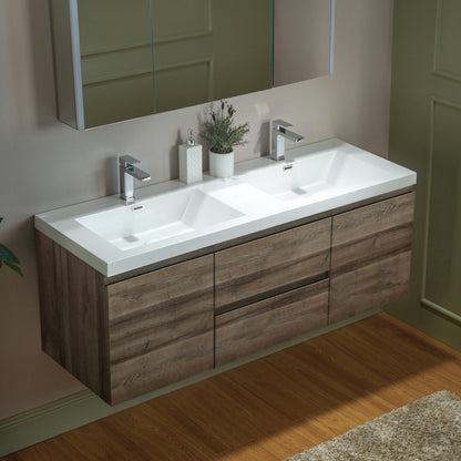 WOODBRIDGE 23-5/8 in. W x 19-5/8 in. D Wall Mounted Floating Vanity in Grey Oak with Resin Composite Vanity Top in Glossy White