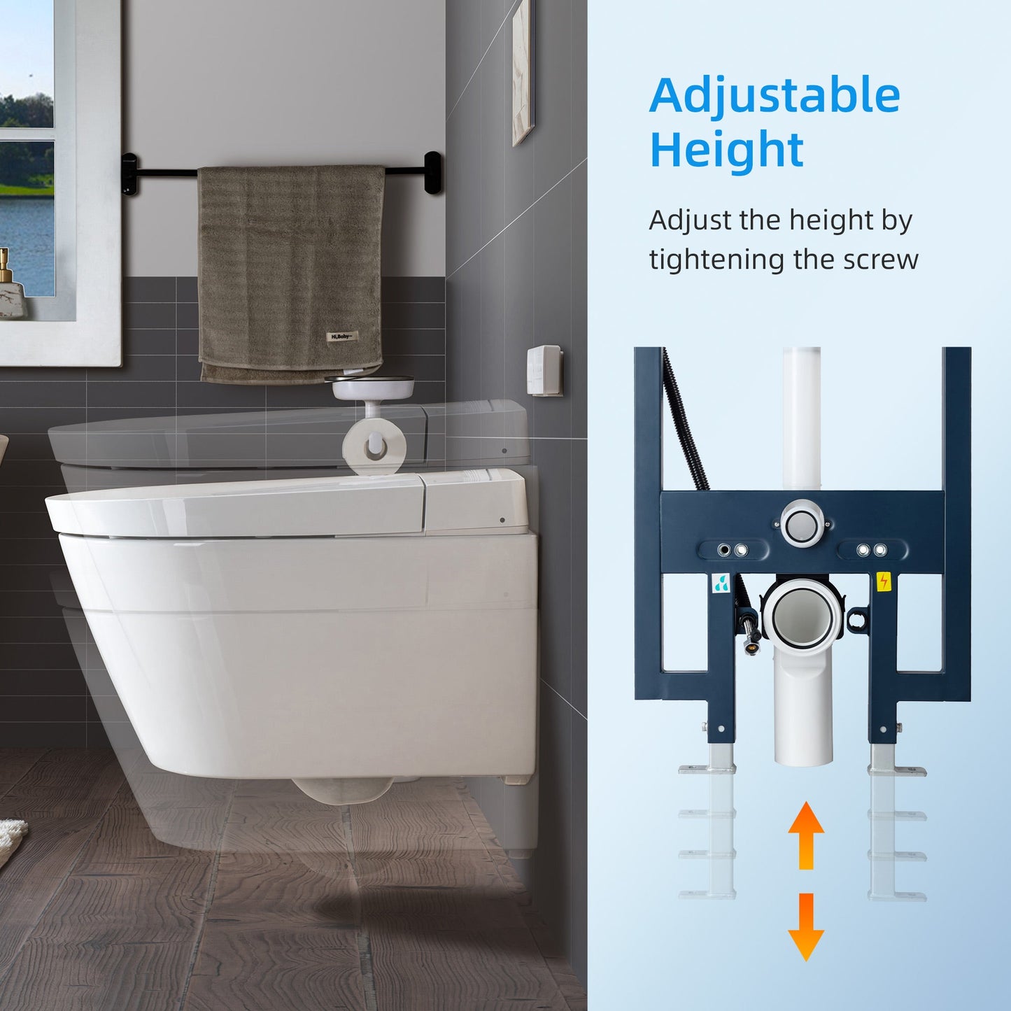 WOODBRIDGE Intelligent Compact Elongated Dual-flush wall hung toilet with Bidet Wash Function, Heated Seat & Dryer. Matching Concealed Tank system and White Marble Stone Slim Flush Plates Included.LT611 + SWHT611+FP611-WH
