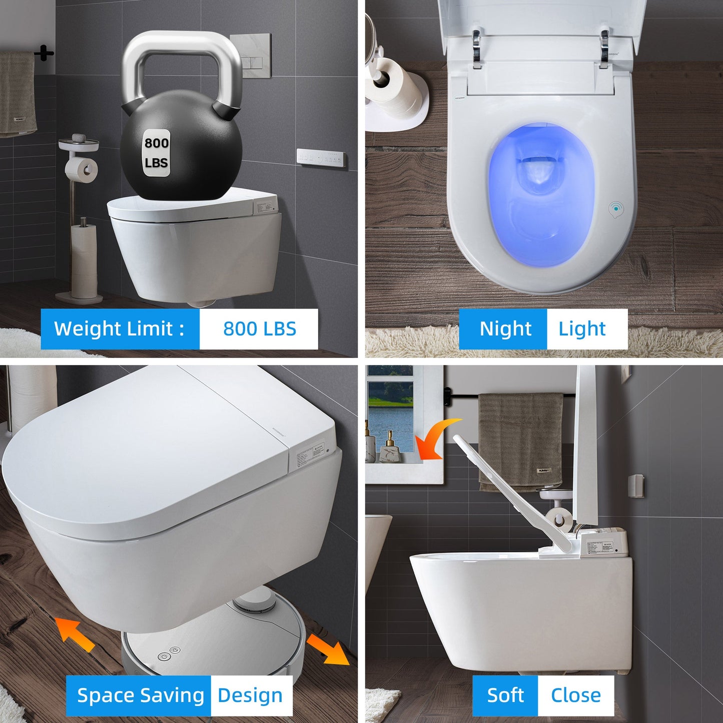 WOODBRIDGE Intelligent Compact Elongated Dual-flush wall hung toilet with Bidet Wash Function, Heated Seat & Dryer. Matching Concealed Tank system and White Marble Stone Slim Flush Plates Included.LT611 + SWHT611+FP611-WH