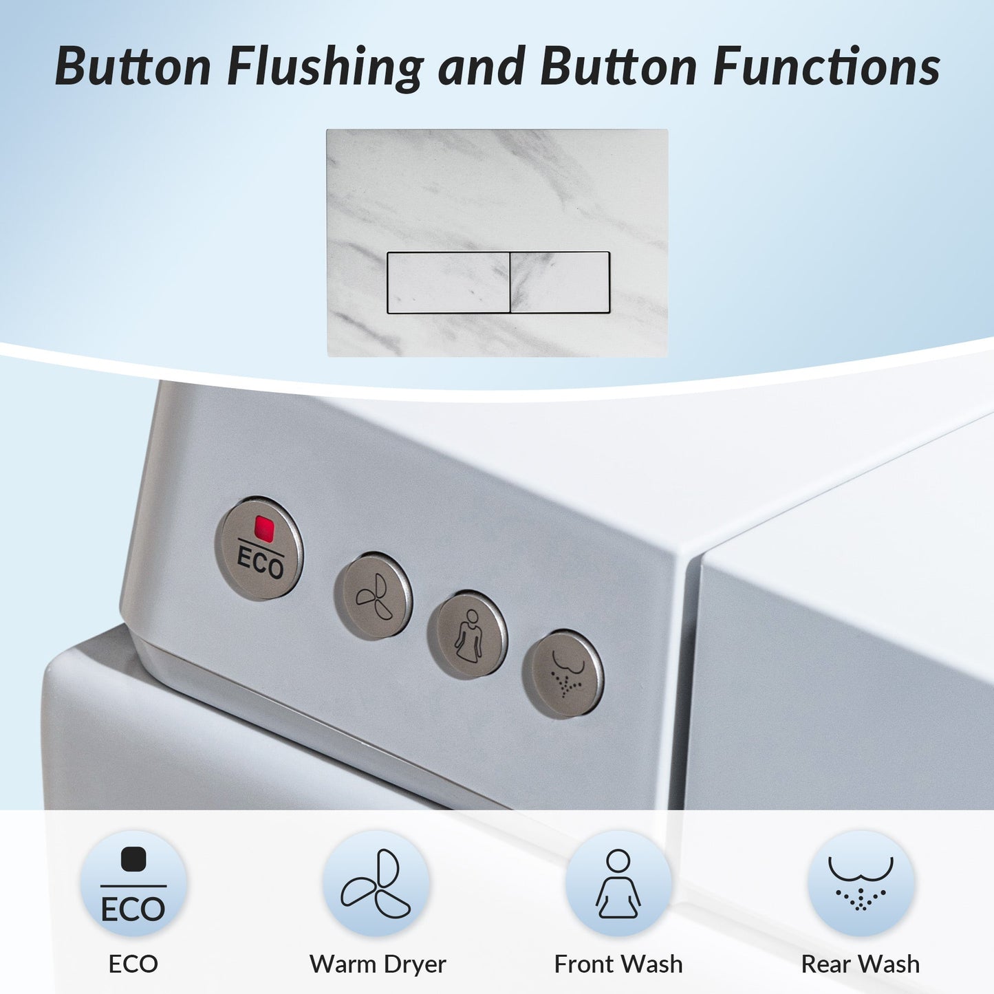 WOODBRIDGE Intelligent Compact Elongated Dual-flush wall hung toilet with Bidet Wash Function, Heated Seat & Dryer. Matching Concealed Tank system and White Marble Stone Slim Flush Plates Included.LT611 + SWHT611+FP611-WH