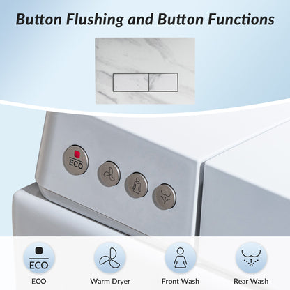 WOODBRIDGE Intelligent Compact Elongated Dual-flush wall hung toilet with Bidet Wash Function, Heated Seat & Dryer. Matching Concealed Tank system and White Marble Stone Slim Flush Plates Included.LT611 + SWHT611+FP611-WH
